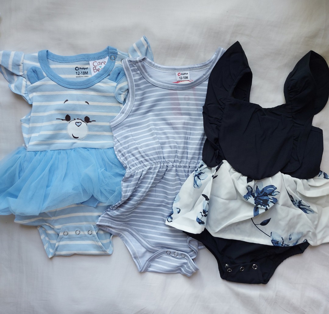 Patpat Baby Girl Onsie Romper sleeveles. Bundle promo 3 items 12 18 months