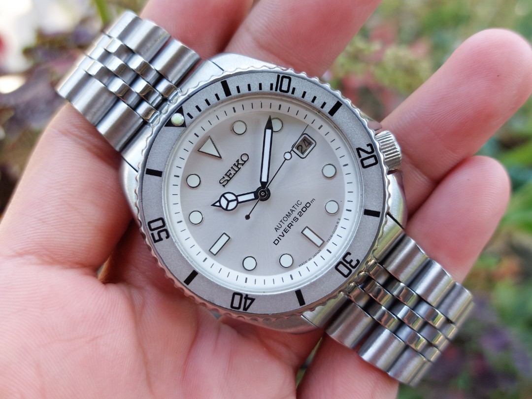 Seiko WHITE SUBMARINER Mod Automatic Diver s Watch Men s Fashion