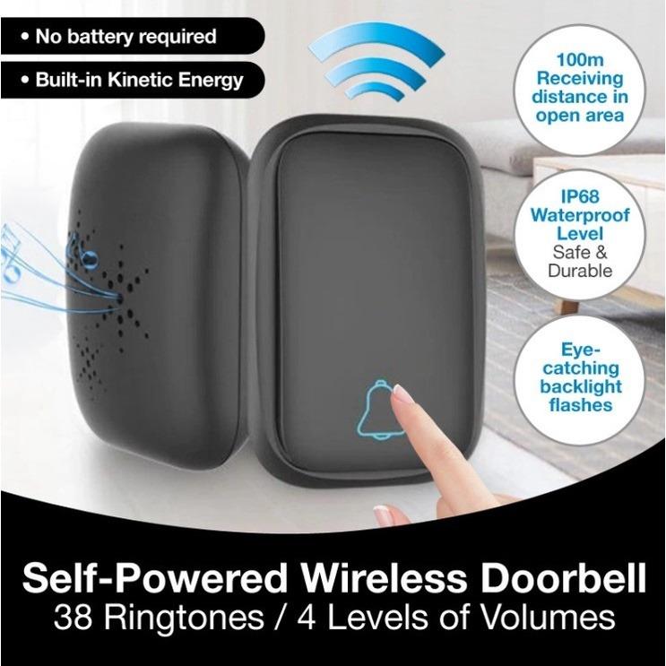 Wireless Doorbell Waterproof 100M Remote Long Range Self Powered Doorbell 