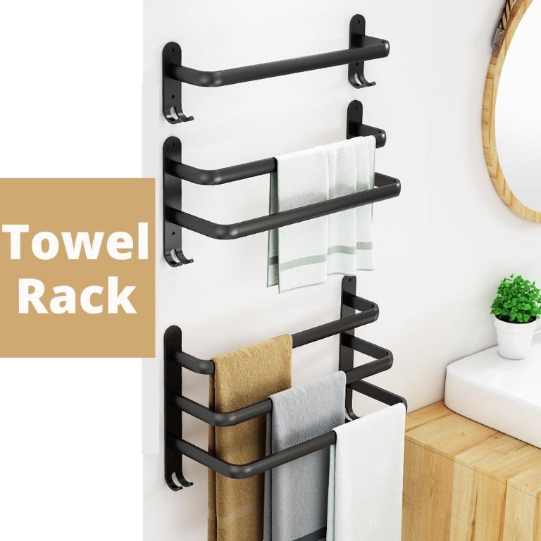 Black bathroom double towel rack space aluminum hanging towel bar European 59cm Black bathroom double towel rack space aluminum hanging towel bar European 59cm