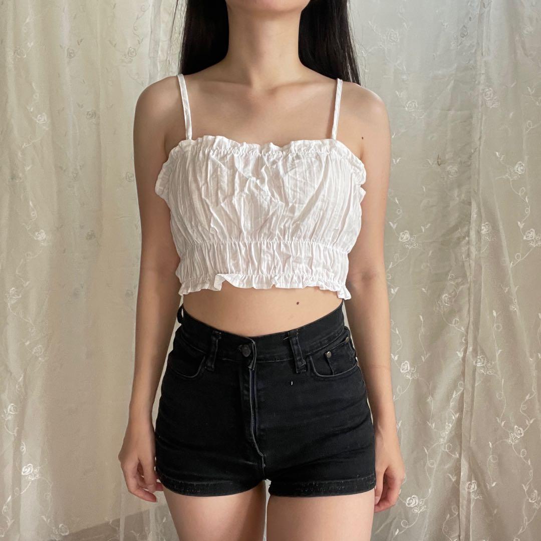 SHEIN White Cotton Crop Tank Top Beach 