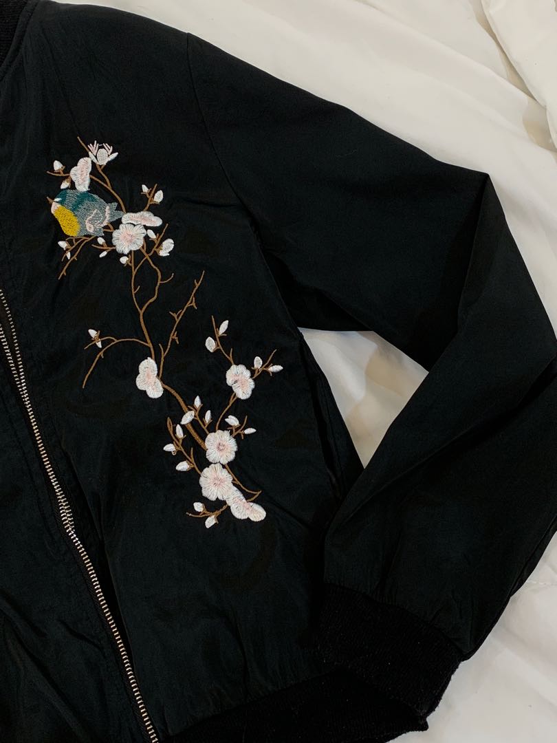 Silk Floral Bomber Jacket, Women's Fashion, Coats, Jackets and