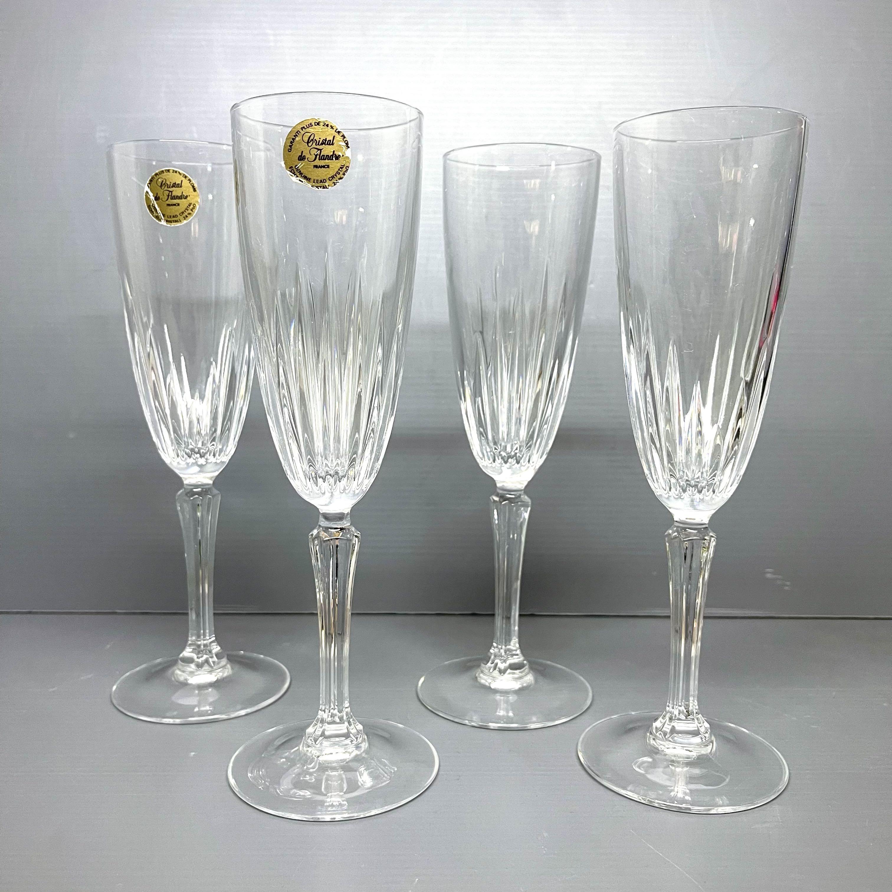 Crystal Champagne Flutes, Set of 8 Cristal De Flandre Crystal