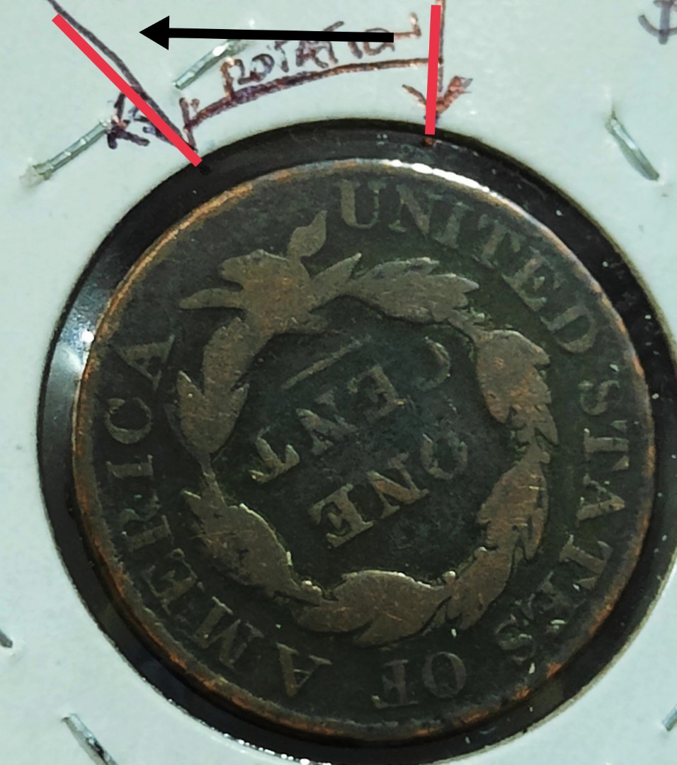US Rotation 15 Deg Error Coin 1827 1 Cent VF, Hobbies & Toys