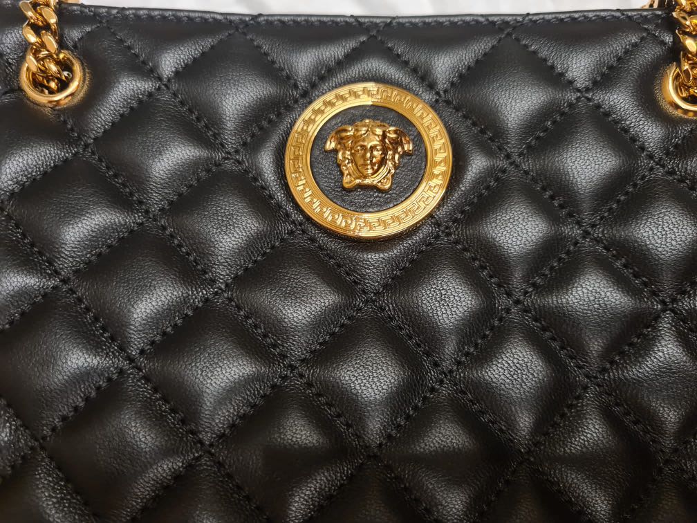 Versace Lambskin Retractable Tote Bag With Medusa Head Logo