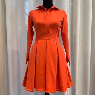 VINTAGE ORANGE PLEATED DRESS | size 6-8 au