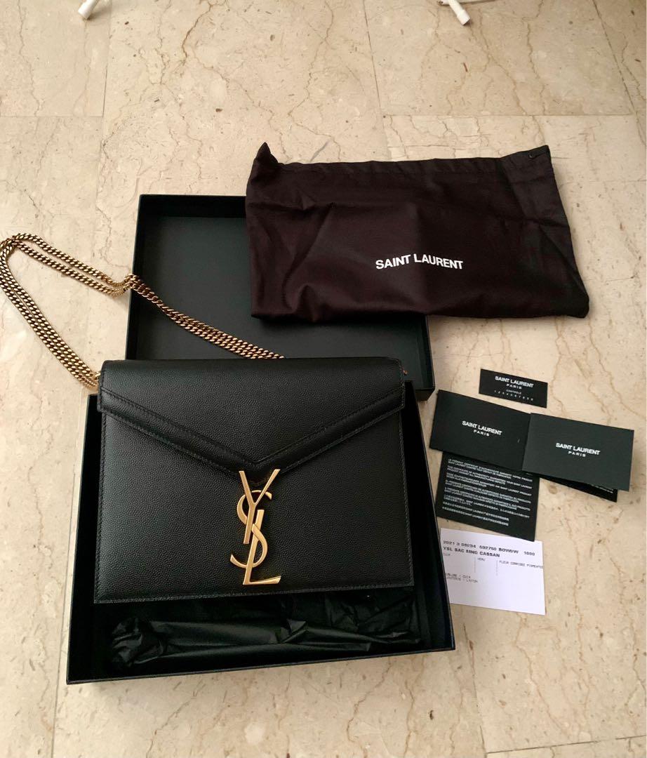 BRAND NEW YSL Cassandra Medium Chain Bag in Grain De Poudre
