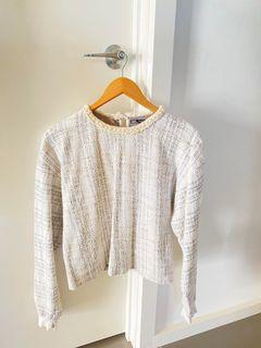 ZARA pearl embellished collar tweed jumper