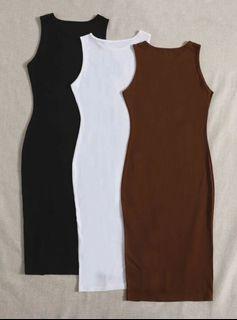 3pcs Solid Split Backless Bodycon Dress