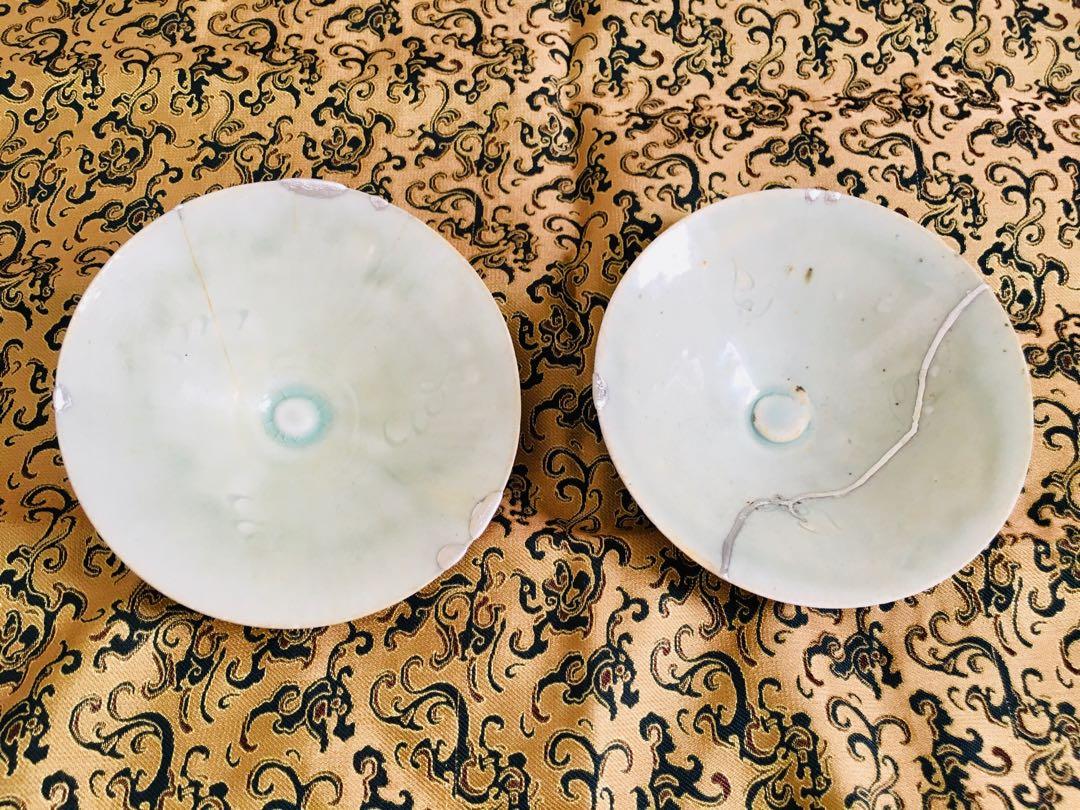 北宋時代 湖田窯 青磁刻花鳳尾花文房洗 覆燒 覆輪