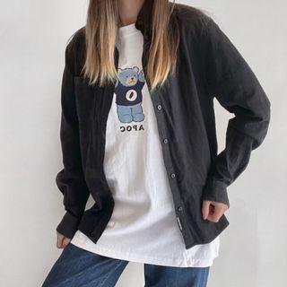 🎸H&M黑色中性口袋長袖襯衫外套 襯衫外套 中性穿搭 實穿實拍 簡約襯衫 口袋 休閒襯衫 立領 可議價 #吃土2