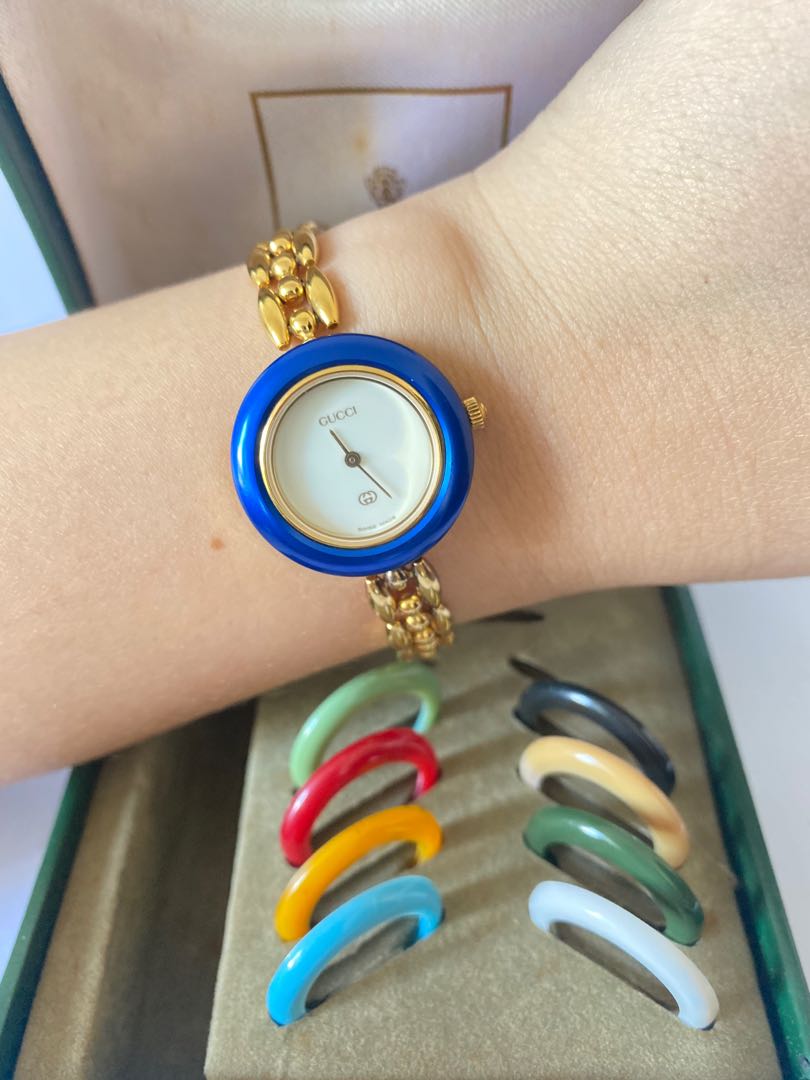 Auth Gucci RiceLink Interchangeable Bezel Watch for Ladie s
