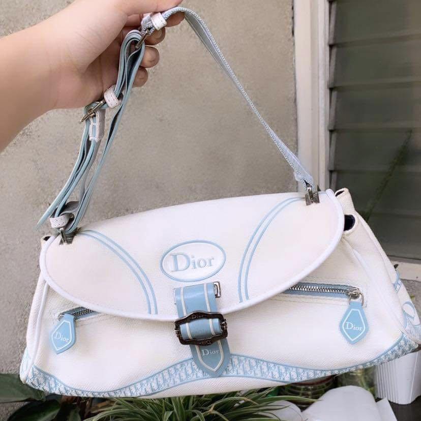 Dior White Leather Logo Charm Shoulder Bag Dior  TLC
