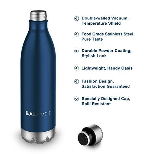Balhvit BPA Free Stainless Steel Vacuum Insulated Water Bottle Double Wall Hot Cold Sports Drinks Bottle