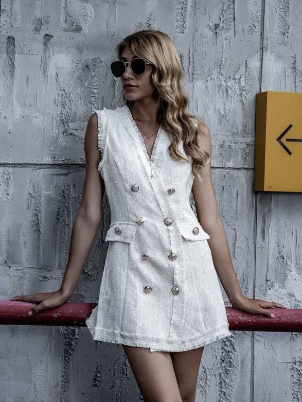 White button blazer dress hotsell
