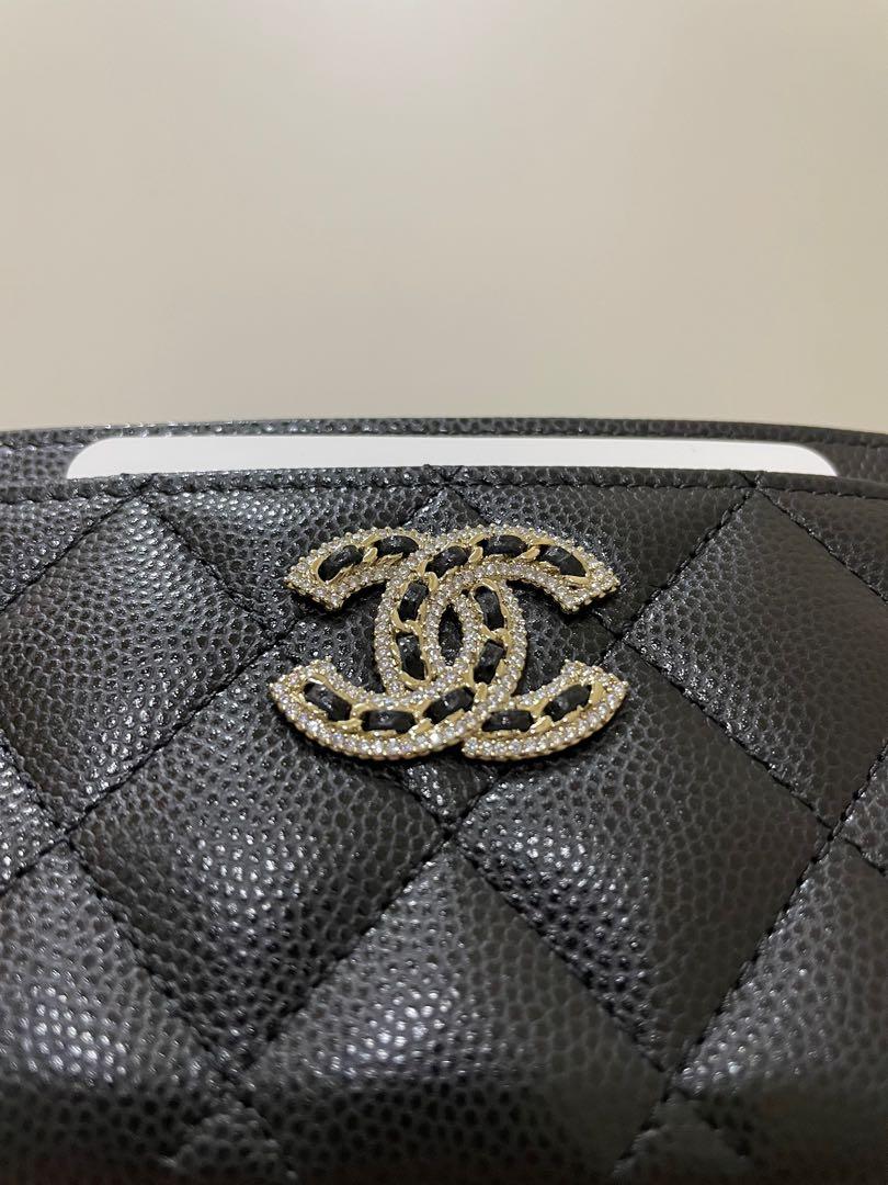 Chanel 22s Black Quilted Caviar CC Crystal O-Case Card Wallet