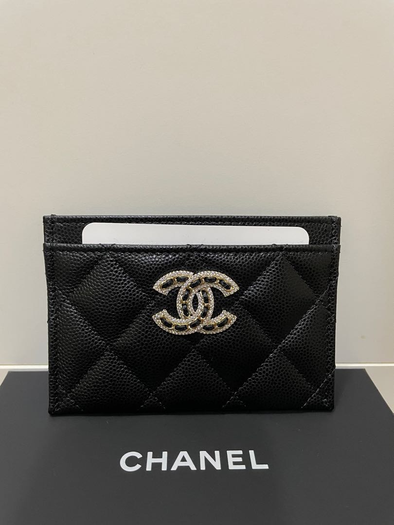 Chanel 22s Black Caviar Flat Card Case Wallet Card Holder Bling Crystal  Logo not 22a, Luxury, Bags & Wallets on Carousell
