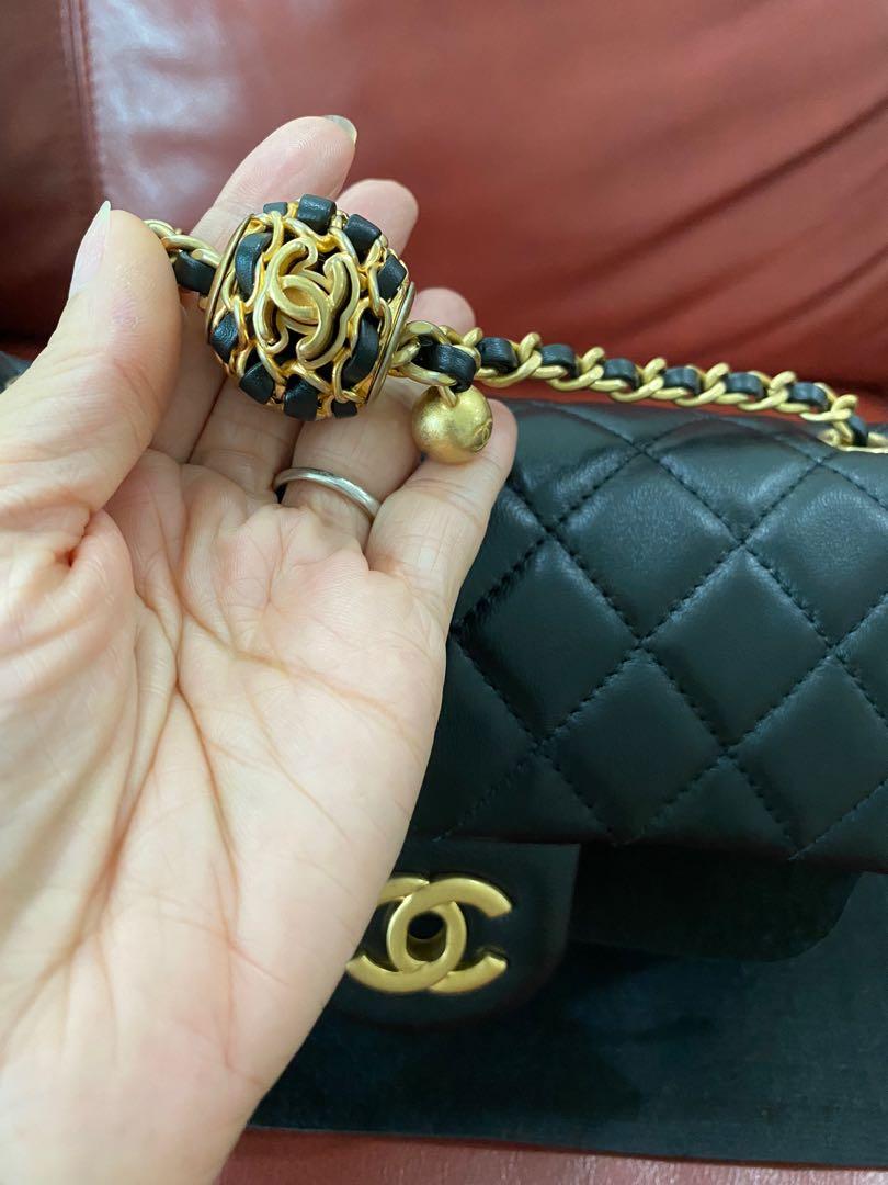 22 C CHANEL Black Mini Rectangle Pearl Crush Gold Ball Flap Bag w/receipt