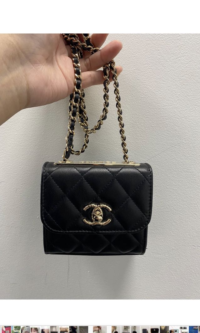 Eurotrash  CHANEL Trendy CC Mini Chain Bag Lambskin leather in black  Diamond quilted Gold tone hardware CC Turn Lock Closure on front face CHANEL  plate on top facing Black interior fabric