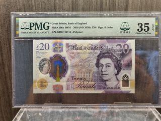 England £20 Solid 111111 PMG 35 EPQ