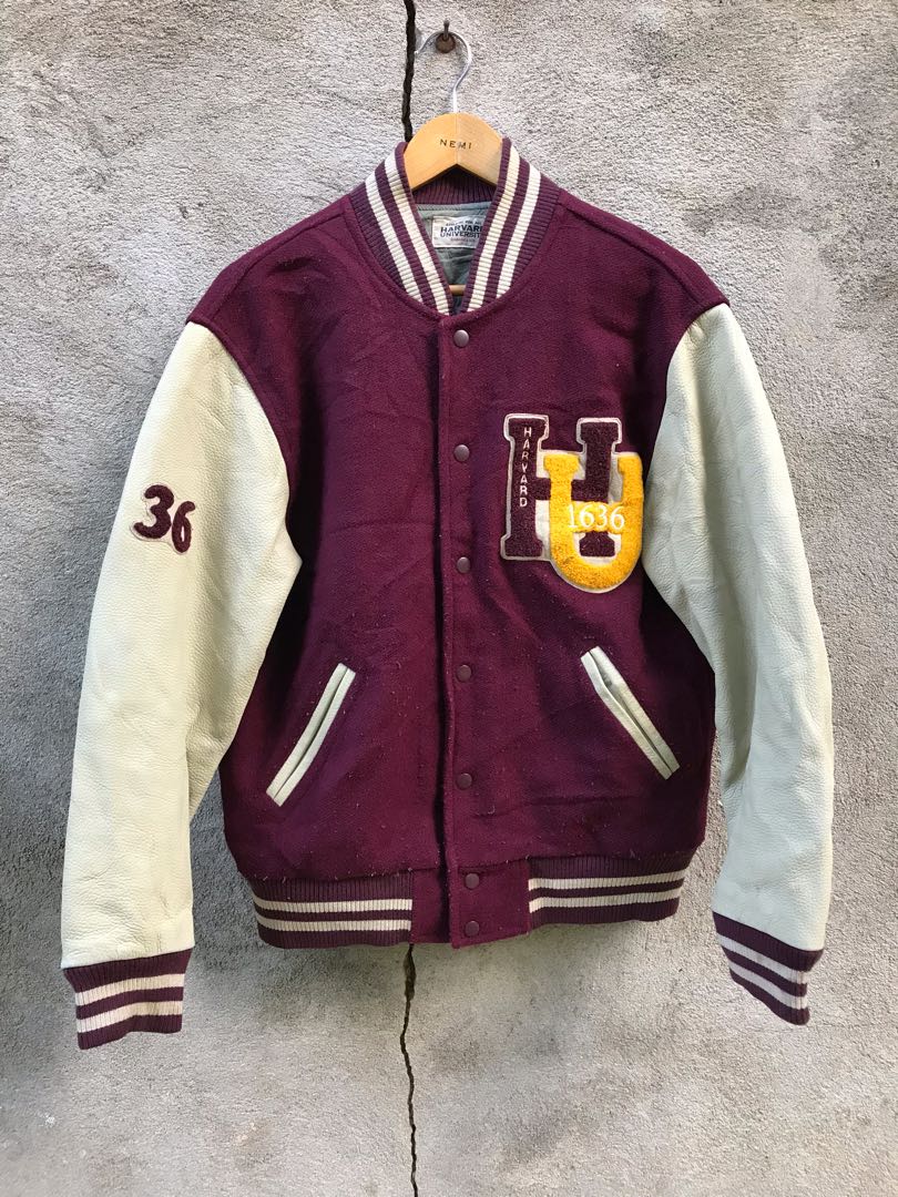 harvard university varsity leather jacket Men s Fashion Coats