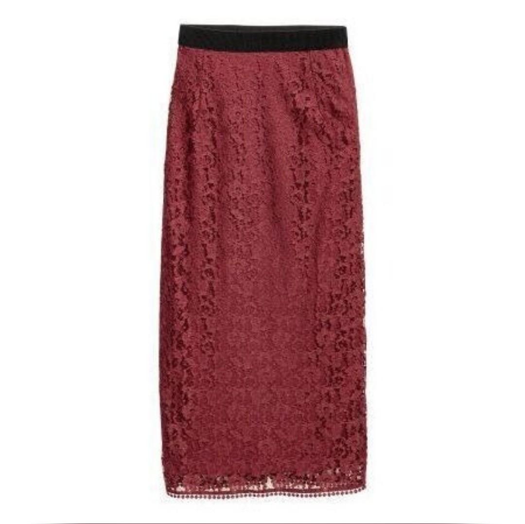 H M Burgundy Lace Skirt W Back Slit Women s Fashion Bottoms