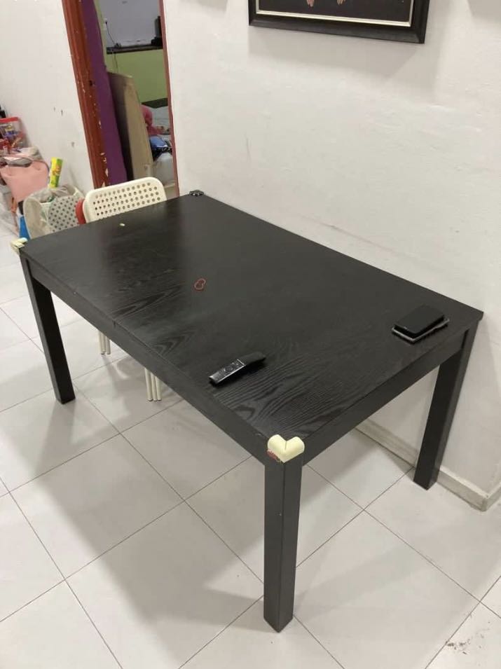 Ikea black EXTENDABLE dining table 140cm x 84cm, Furniture & Home