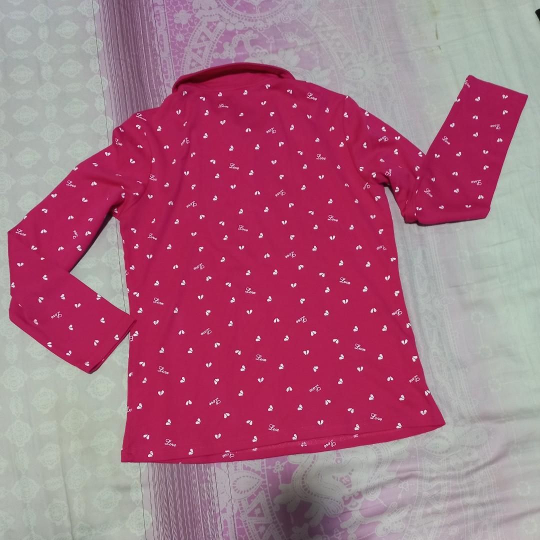 Kaos berkerah lengan panjang pink, Fesyen Wanita, Pakaian Wanita