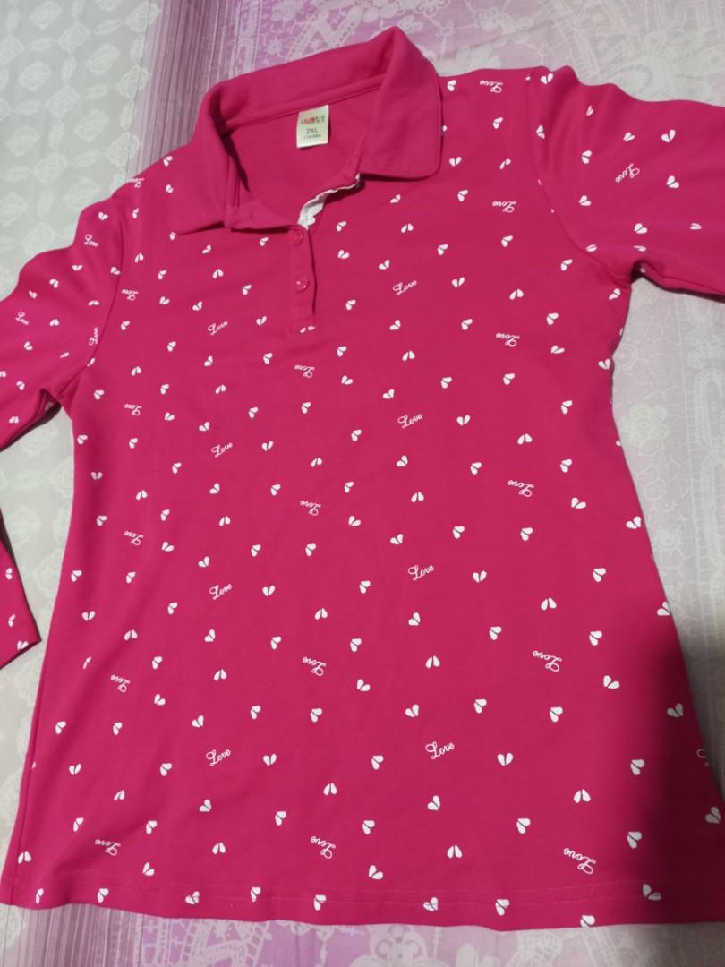 Kaos berkerah lengan panjang pink, Fesyen Wanita, Pakaian Wanita