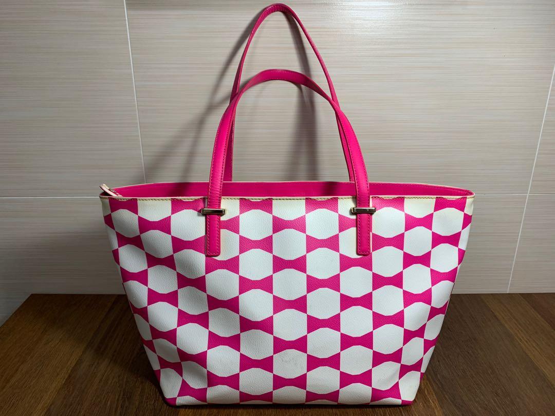 Kate Spade Hawaii Exclusive Pink and White bow tile Leather tote, Women