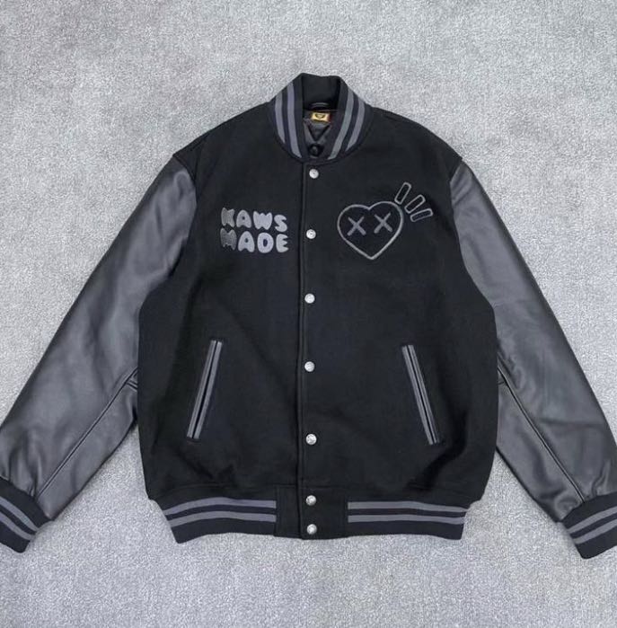 Kaws X Human Made Varsity Jacket Black XL, Men's Fashion, Coats