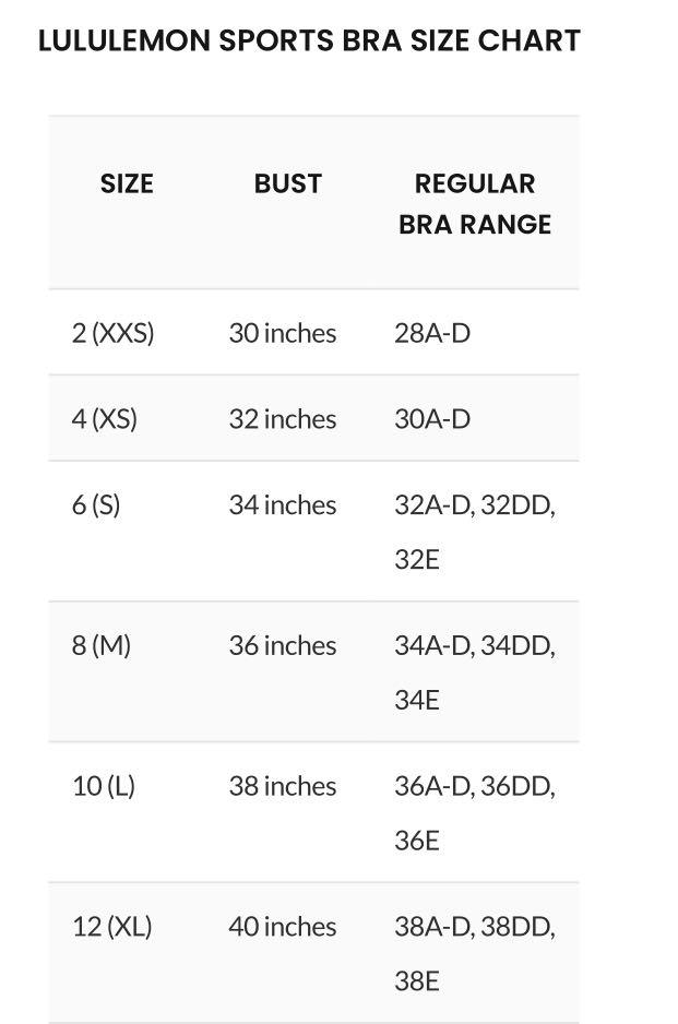 Lululemon energy bra size 6