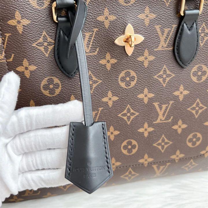 LV Flower Tote in Monogram Canvas, Black Leather and GHW, Luxury