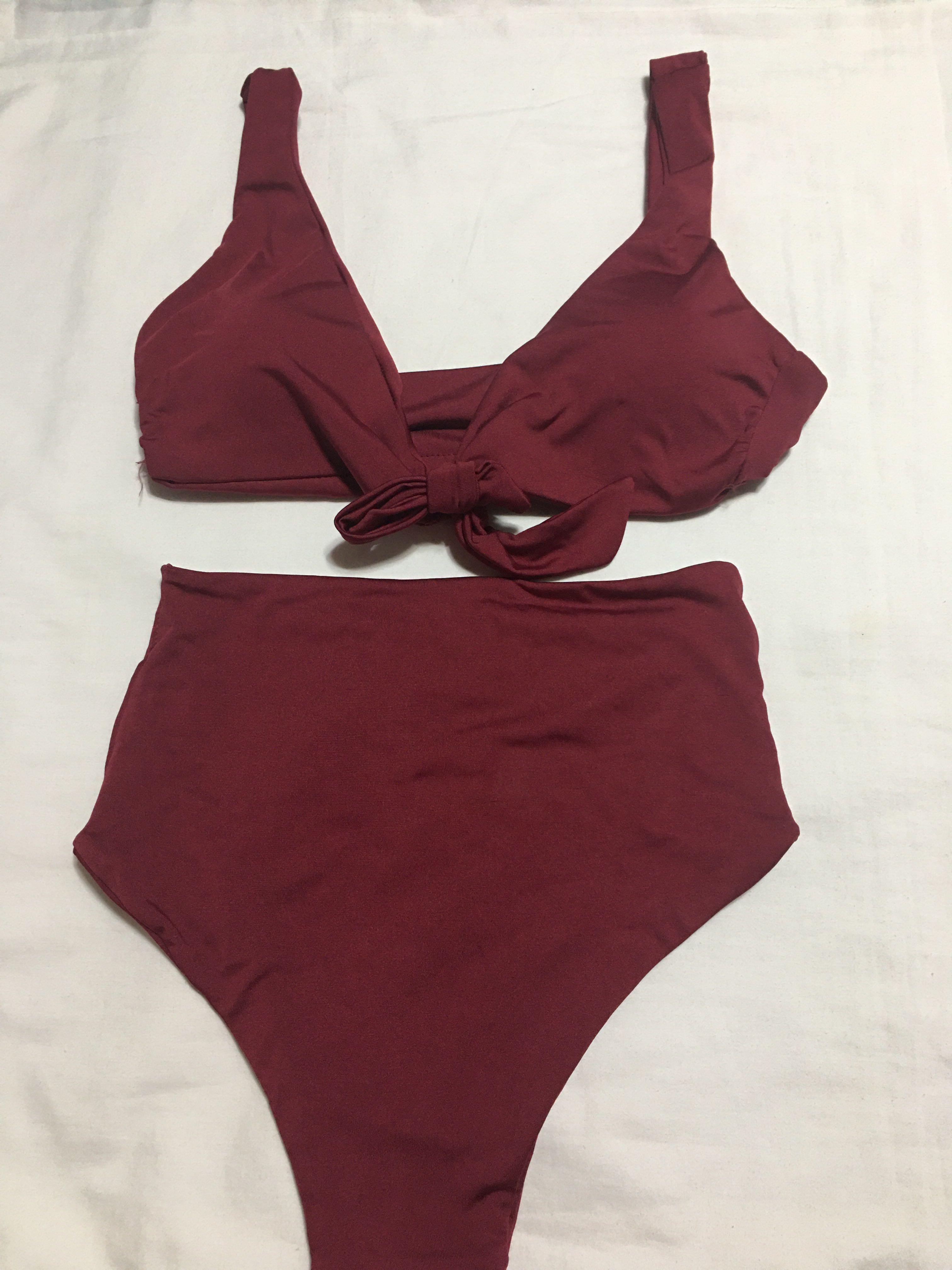 Maroon Two Piece Swimsuit Women s Fashion Swimwear Bikinis