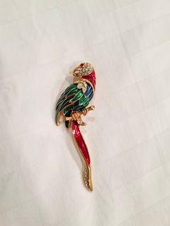 Parrot enamel vintage brooch