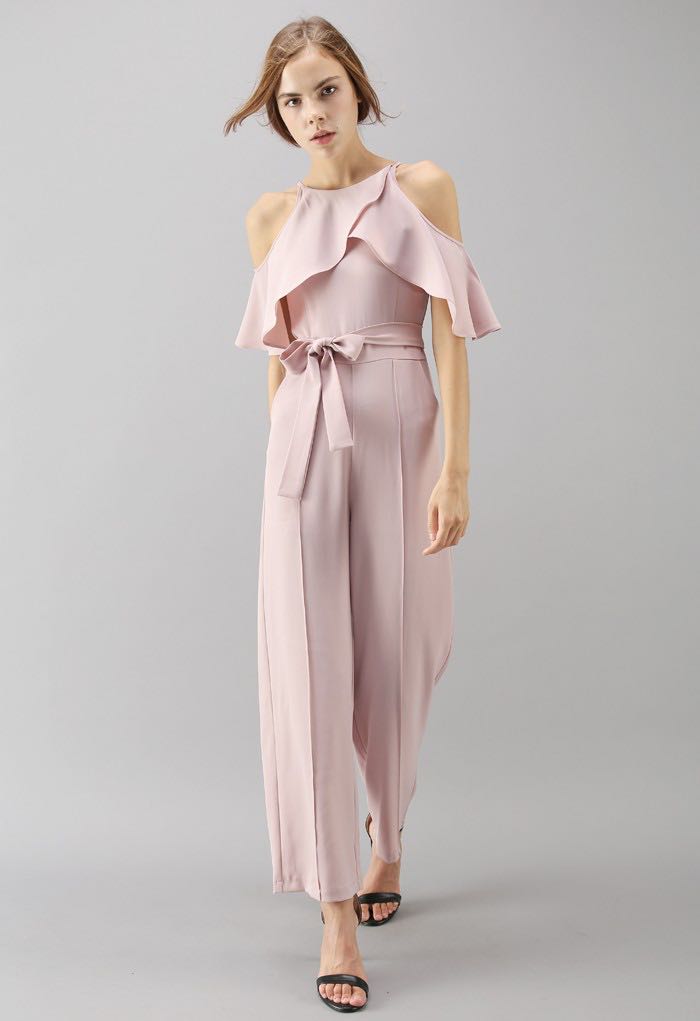 Pink cold shoulder jumpsuit new arrivals