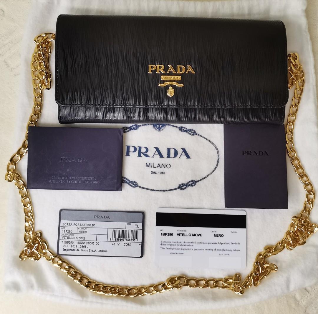 Original Brand New Prada Vitello Grain Leather Wallet on Chain - Black