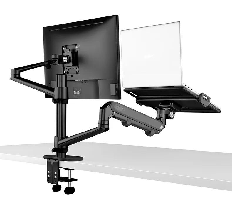iDS] Pro Monitor and Laptop Mount, 2-in-1 Adjustable Dual Monitor Arm Desk  Stand Single Gas Spring Arm with Laptop Tray for 12-17