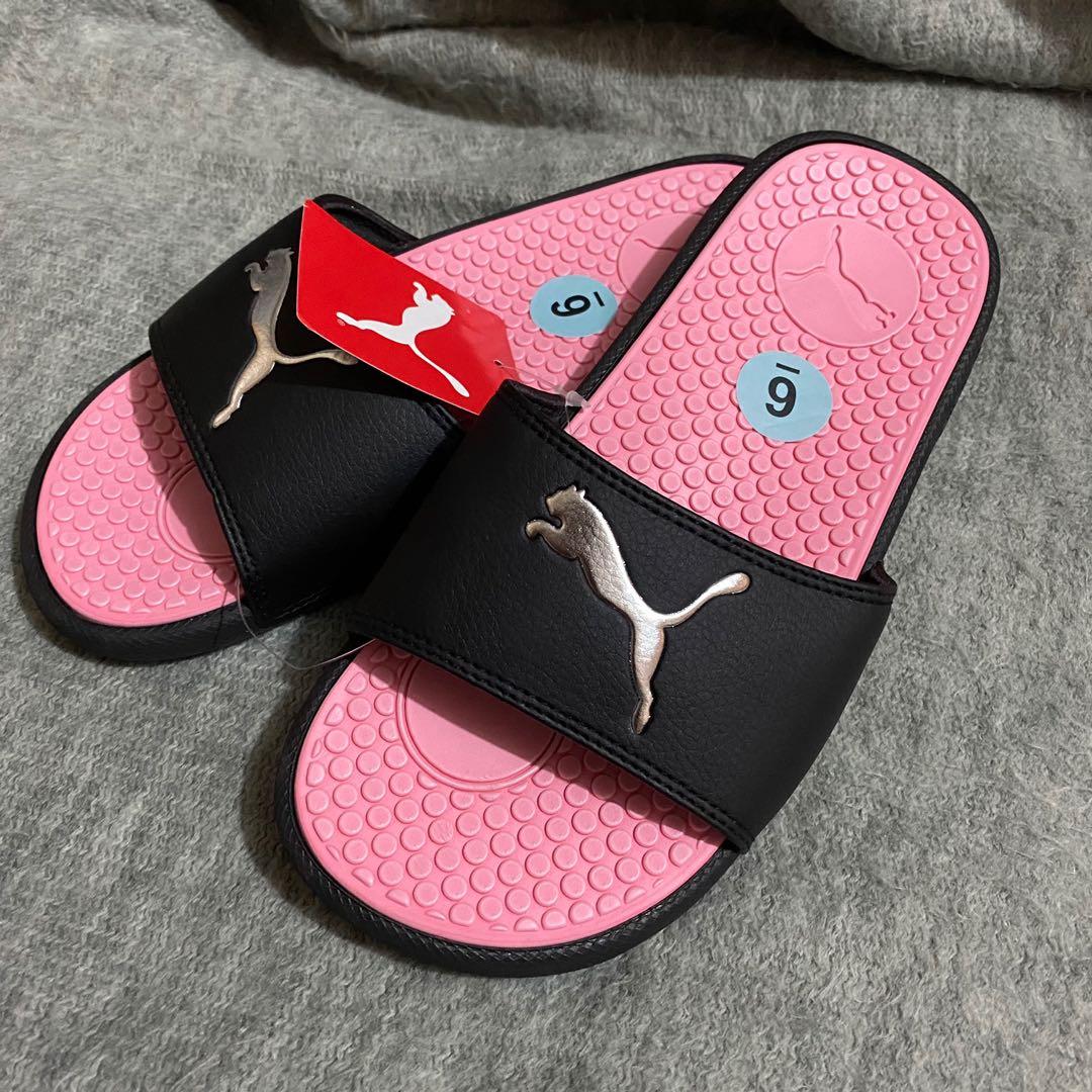 Black and 2025 pink puma slides