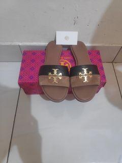Sandal Tory Burch Everly Slide Leather Black Royal Tan Original NBU