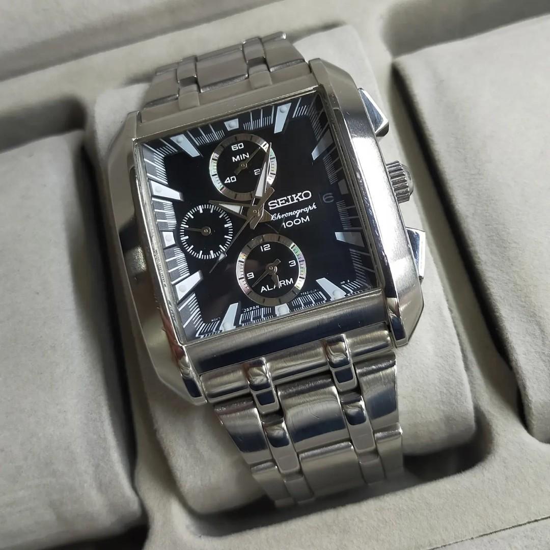 Seiko Tank Chronograph Alarm Ref. SNA769P1 Cal. 7T62-0GK0 Quartz Movement  Dim. 38mm, Fesyen Pria, Jam Tangan di Carousell