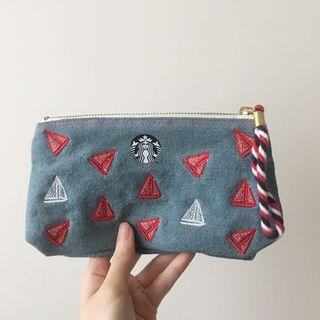 全新🌈絕版Starbucks星巴克正版丹寧牛仔可愛帆船刺繡多功能包化妝包鉛筆袋收納袋收納包🤠⛵️🪡