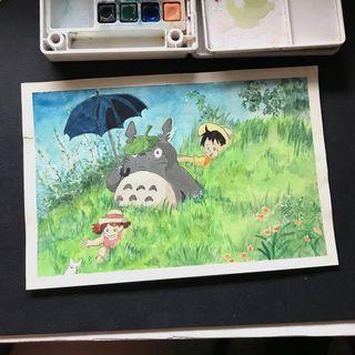 Totoro - 7.5”x10” Ghibli Gouache Painting