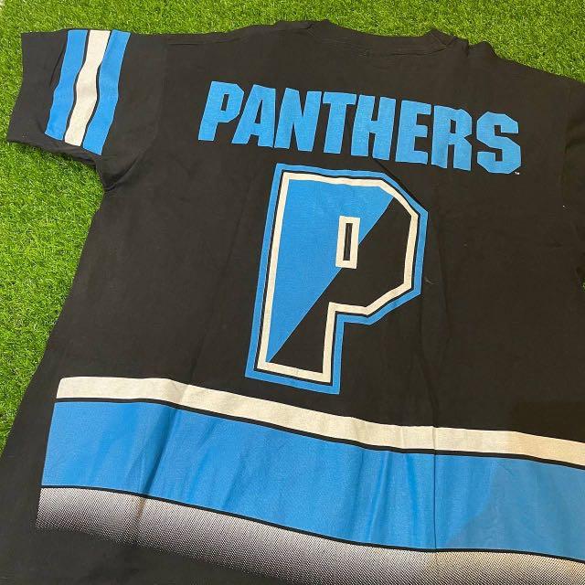 VTG 90s Salem Sportswear Carolina Panthers Mega Print T-Shirt Blue XL