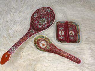 Vintage spoon (large/small) and saucer set