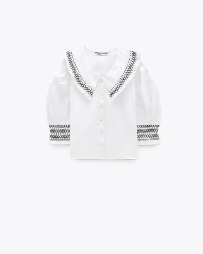 Zara white collar poplin blouse shirt 