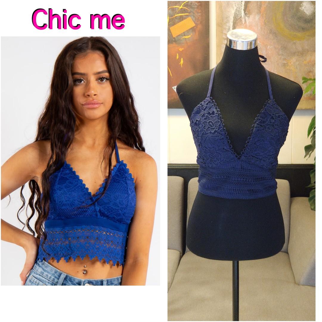 ✓♥️ Authentic CHIC ME Deep V Lace Bralette Crop Top ✓♥️, Women's Fashion,  Tops, Sleeveless on Carousell