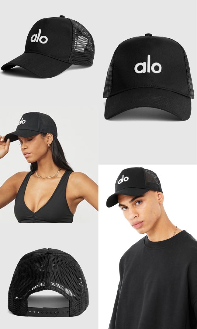 Alo yoga trucker hat black, Fesyen 