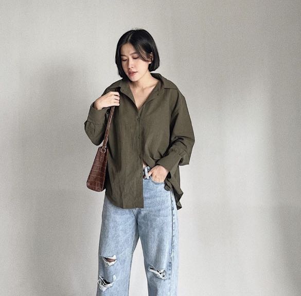 Army T-Shirt / Kemeja Olive, Fesyen 