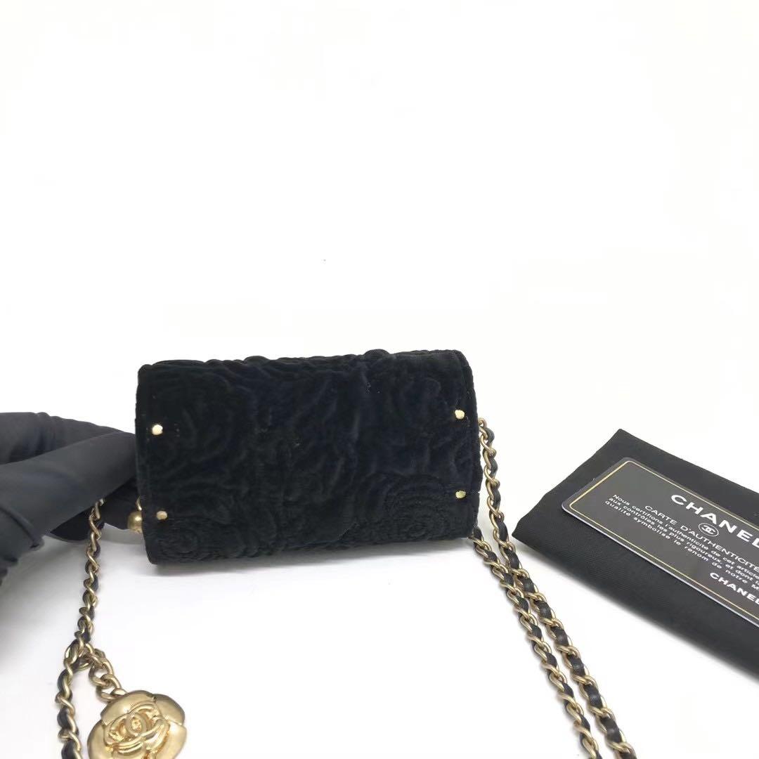 Chanel Camellia Embossed Belt Bag Black Lambskin Light Gold